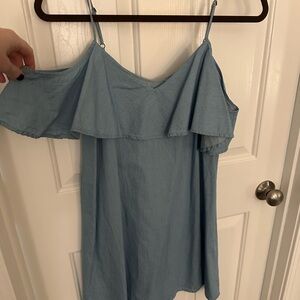 HYFVE Blue Sleeveless Ruffled Asymmetrical Blouse
